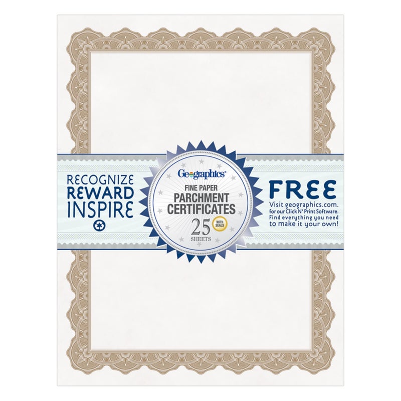 Geographics 30% Recycled Blank Parchment Certificates  8 1/2"" x 11""  Optima Gold  Pack of 25 - Image 1
